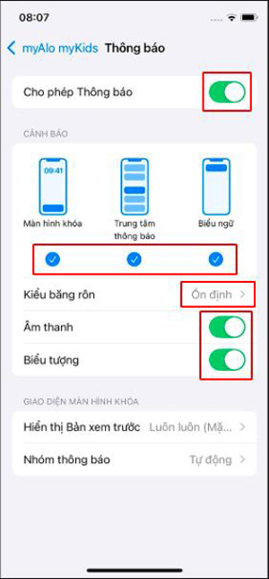 Cài đặt quyền cho ứng dụng myAlo myKids trên iPhone