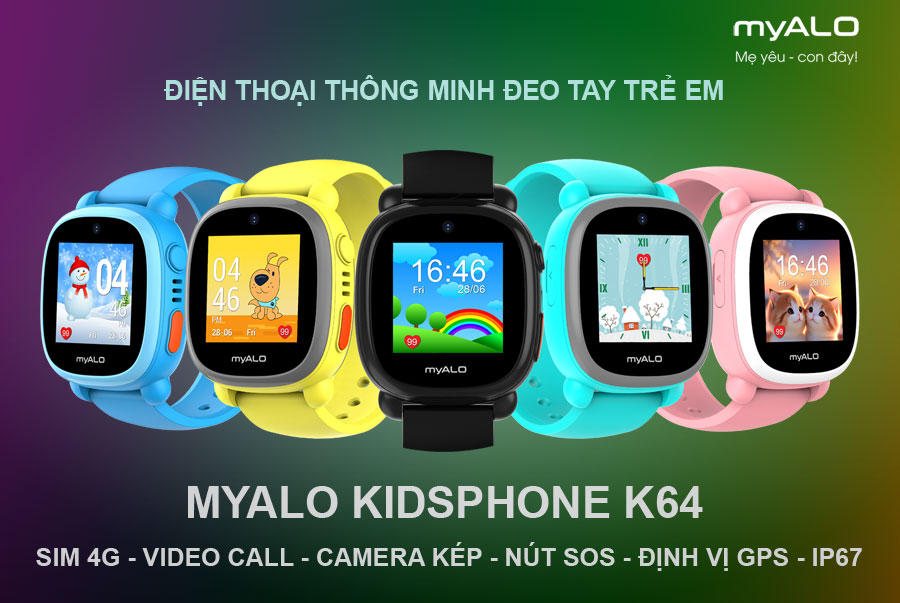 đồng hồ định vị trẻ em, đồng hồ thông minh trẻ em myALO K64 là điện thoại thông minh 4G thu nhỏ đeo trên tay trẻ.