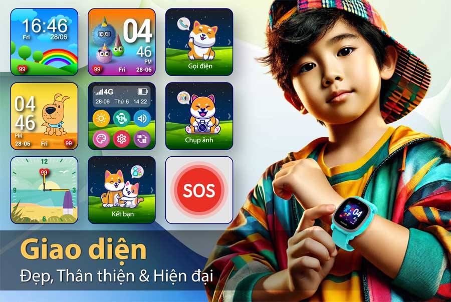 Đồng hồ thông minh trẻ em, đồng hồ định vị trẻ em myALO K64 có giao diện đẹp, thân thiện và hiện đại.