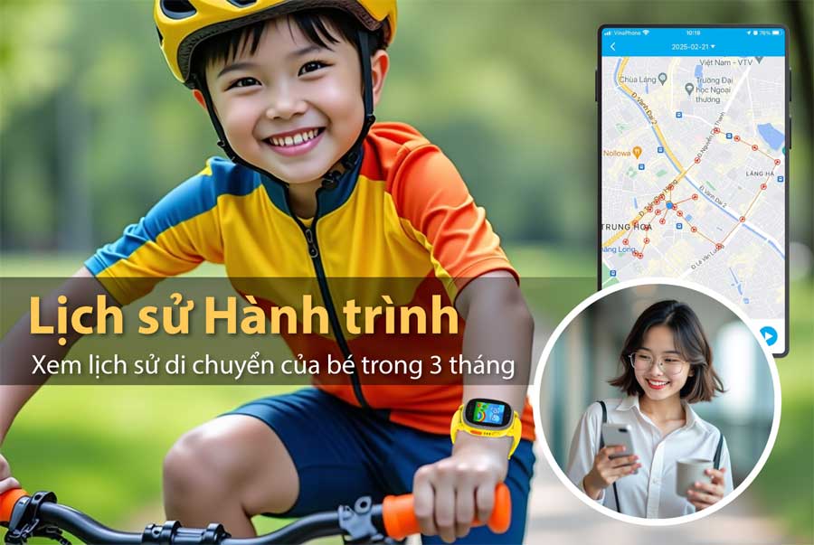 Đồng hồ thông minh trẻ em, đồng hồ định vị trẻ em myALO K64 ghi lại lịch sử di chuyển của trẻ trong 3 tháng gần nhất.