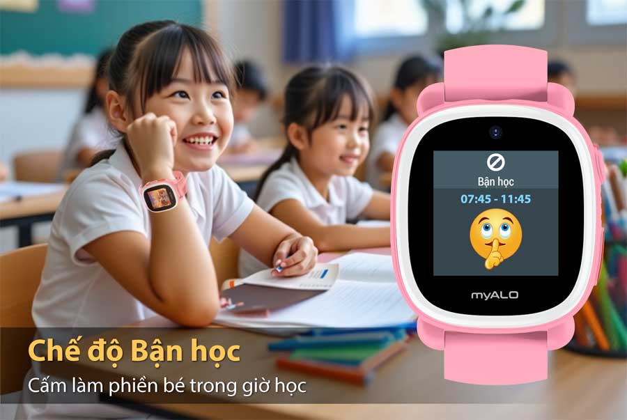 Đồng hồ thông minh trẻ em, đồng hồ định vị trẻ em myALO K64 cho phép thiết lập 5 lịch bận học để cấm làm phiền trẻ trong giờ học.