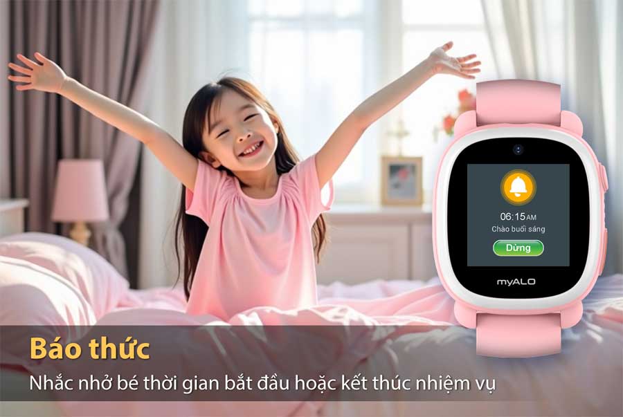 Đồng hồ thông minh trẻ em, đồng hồ định vị trẻ em myALO K64 có 5 lịch báo thức để nhắc nhở trẻ.