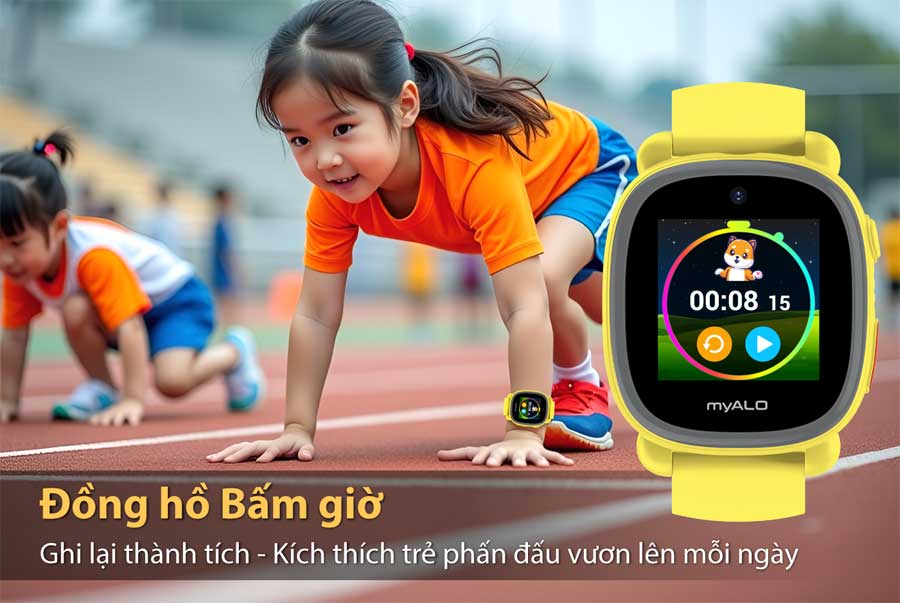 Đồng hồ thông minh trẻ em, đồng hồ định vị trẻ em myALO K64 tích hợp chức năng đồng hồ bấm giờ.