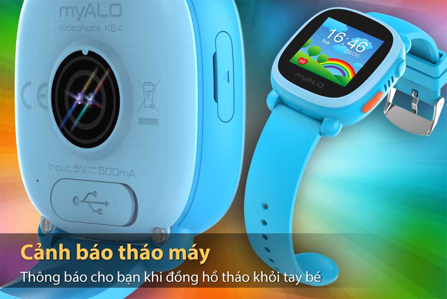 Đồng hồ thông minh trẻ em, đồng hồ định vị trẻ em myALO K64 tích hợp cảm biến phát hiện đồng hồ tháo khỏi tay trẻ.