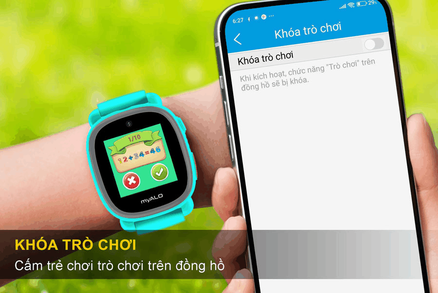 Ứng dụng myAlo myKids cho phép bố mẹ dễ dàng khóa trò chơi trên đồng hồ K64