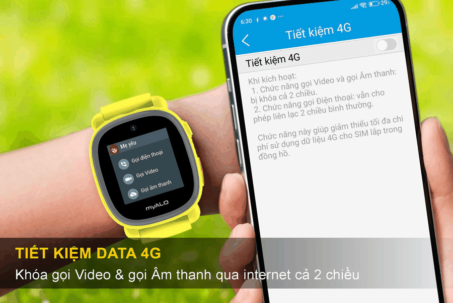 Đồng hồ K64 cho phép kích hoạt chế độ tiết kiệm Data để giảm tối đa chi phí sử dụng
