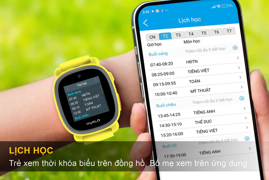 Trẻ xem thời khóa biểu trên đồng hồ K64, còn bố mẹ xem lịch học trên ứng dụng