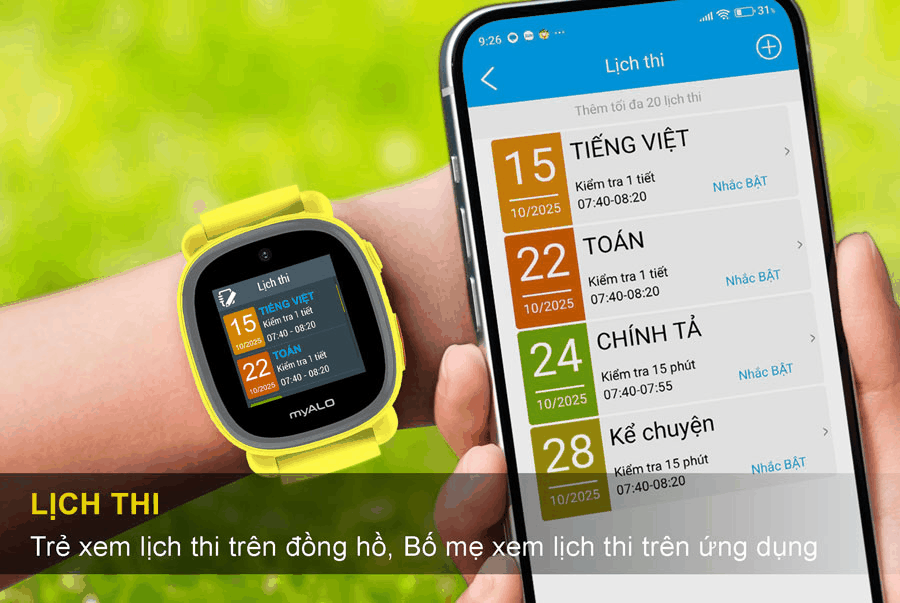 Trẻ xem lịch thi trên đồng hồ K64, còn bố mẹ xem lịch thi trên ứng dụng
