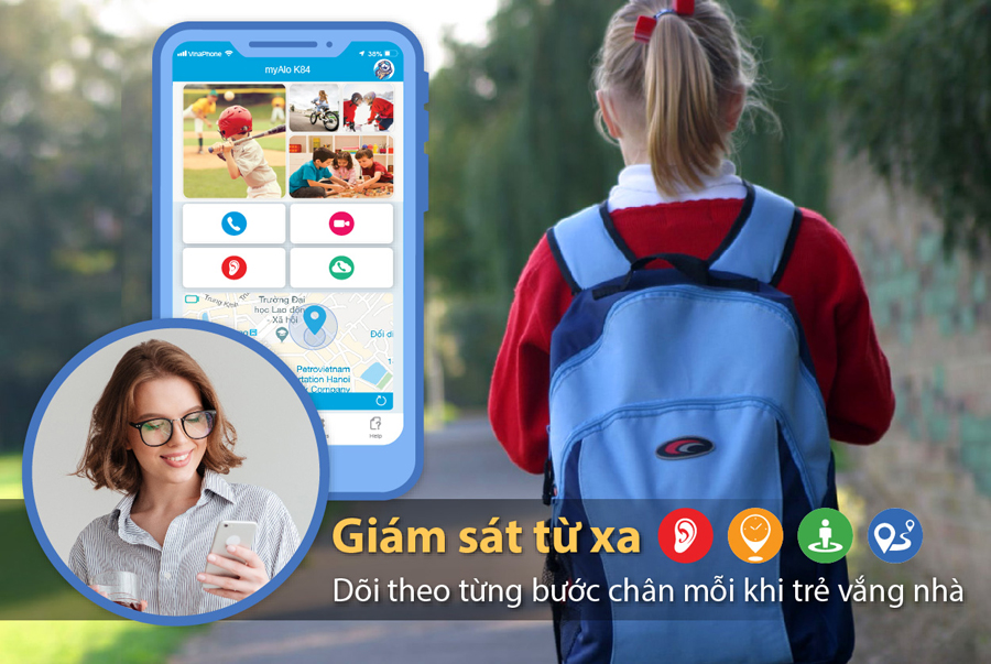 đồng hồ định vị trẻ em, đồng hồ thông minh trẻ em myALO K84 giúp bạn dễ dàng giám sát trẻ từ xa thông qua các chức năng: Nghe âm thanh xung quanh trẻ từ xa; Định vị vị trí & Thiết lập vùng an toàn cho trẻ