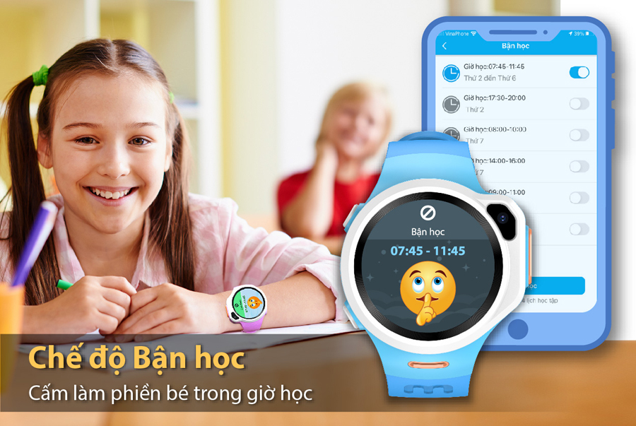 Chế độ "Bận học" của đồng hồ định vị trẻ em, đồng hồ thông minh trẻ em myALO K84 cho phép bạn thiết lập 20 lịch học tập cho bé. Khi kích hoạt, đồng hồ myAlo K84 sẽ hoàn toàn yên lặng trong suốt thời gian học tập của trẻ.