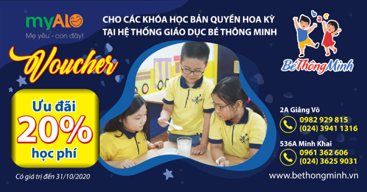 Tặng Voucher ưu đãi 20% học phí khóa học Bản quyền Hoa Kỳ tại Hệ thống giáo dục Bé Thông Minh